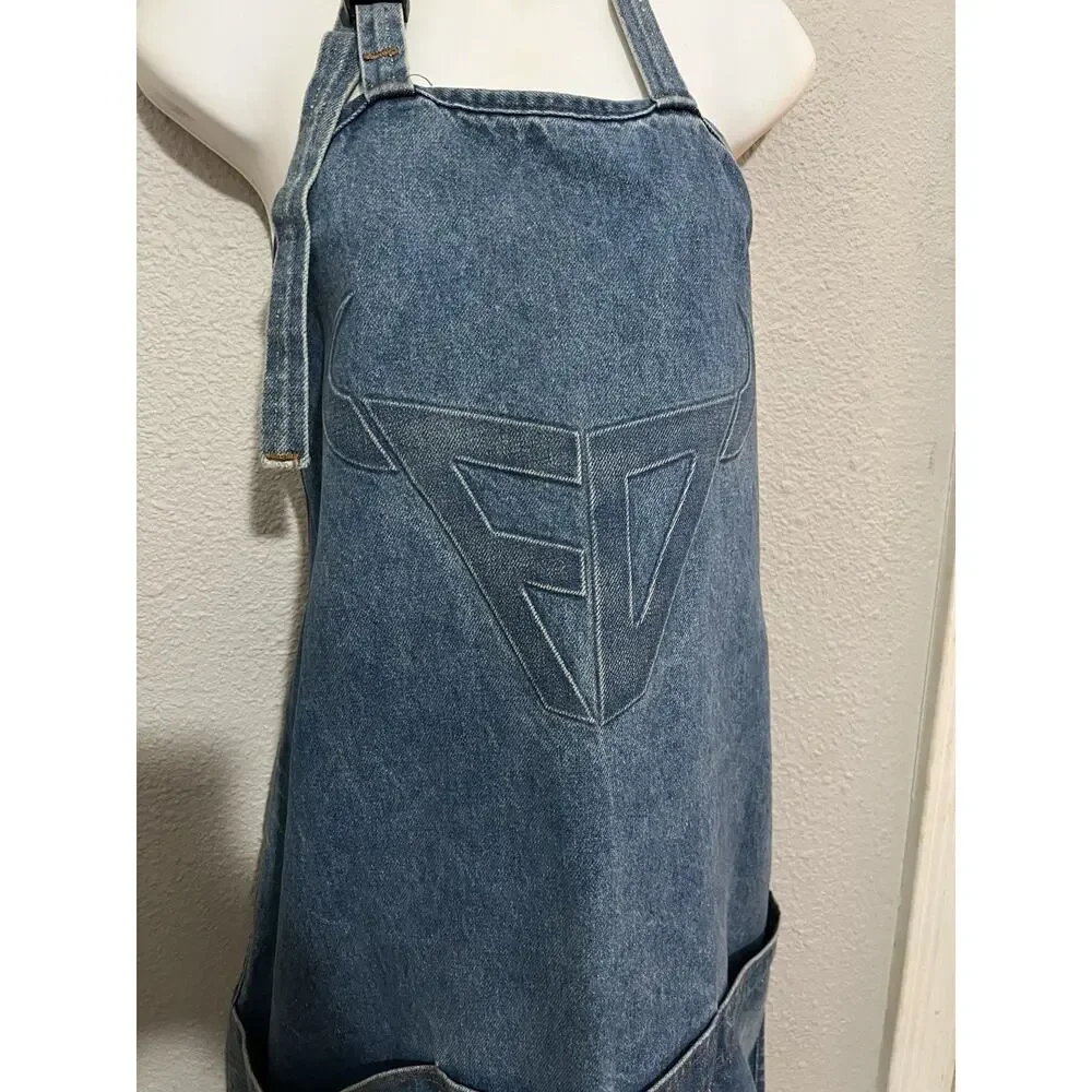 Vintage TYCA Denim Apron Embossed FD Bull Horn Logo Made in USA Workwear BBQ